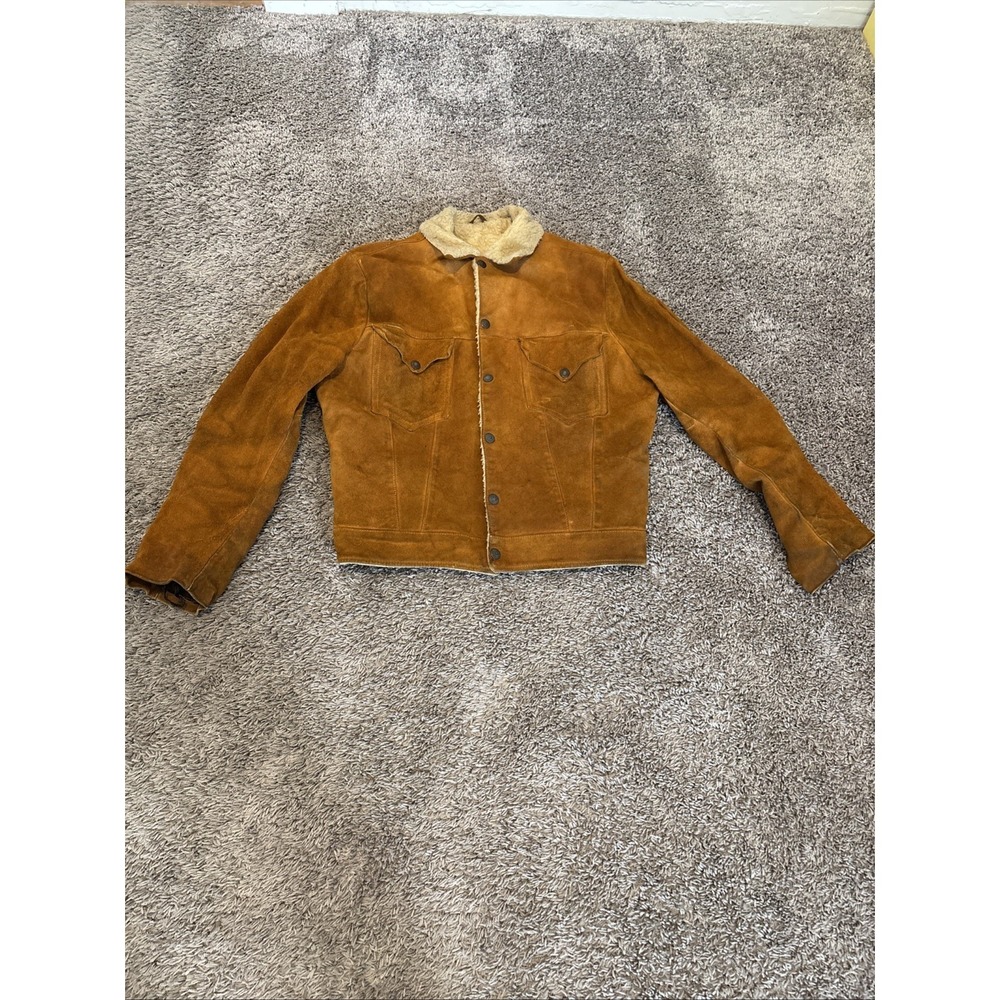 LEVI'S Vtg 50s 60s Leather Suede Big Capital E Jacket Sherpa Shorthorn Cow Sheep